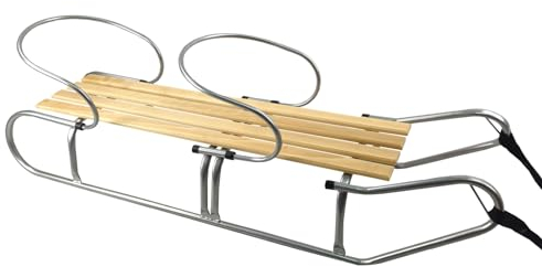 Schlitten Metallschlitten Holzschlitten Doppelschlitten Kinderschlitten Rodel mit Rückenlehne + Zugseil 120cm Duo