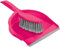 Soft Dustpan and Brush Set, Household Bristle Brush and Plastic Dust Pan with Rubber Lip to Collect and Sweep Dust and Dirt from Floors, Compact Storage, BPA Free Lightweight Design, Pink
