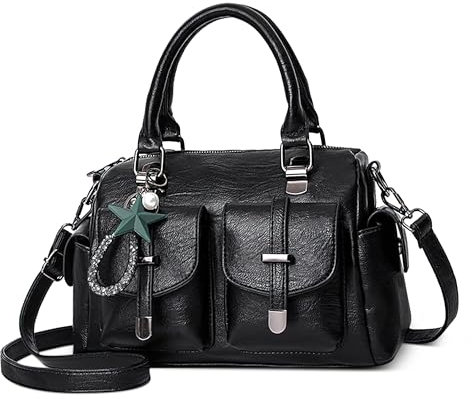 DORRISO Vintage Handtaschen Damen Elegante Henkeltasche PU Leder Mehrere Taschen Schultertasche mit Griff Kleine Tasche Tote für Reise Einkaufen Arbeit Urlaub Business Damen Umhängetasche Schwarz