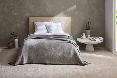 Toison d'or Biella Lammwolldecke Chevron-Design, 240 cm x 300 cm, Blei
