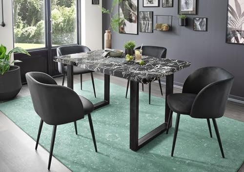 möbelando Esstisch >9220-23< in Marmor Schwarz, MDF - 160x75x90cm (BxHxT)