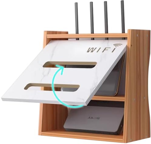 PUIOTEAI Caja Router Pared, Router Rack, Caja de Almacenamiento para Enrutador WiFi, Sala de Estar, TV, Estante de Almacenamiento de Pared, para decoración del hogar (Brown)