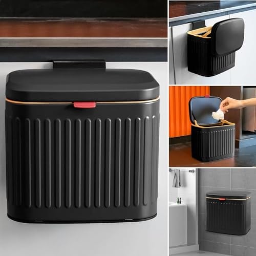 Hanging Kitchen Compost Bin 4 Liter/1.05 Gallon, Small Trash Can with Detachable Inner Bucket for Cupboard/Countertop/Bathroom/Camping/Office/Camping (Black-4 Liter)