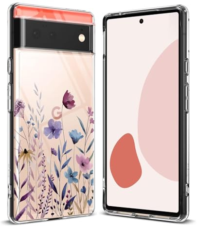 Kaywzo Hülle für Google Pixel 6,Transparent TPU Handyhülle mit Gemälde Blume Muster,Ultradünn Stoßfester Schutzhülle,Schön Silikon Cover Case-4