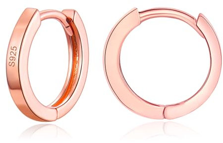 Rose Gold Earrings for Women Men, S925 Sterling Silver Hoop Earrings | Small Helix Tragus Cartilage Earrings, Simple Cuff Huggie Hoops Mini Piercing Jewelry for Girls Teen Daily Wear Christmas, 12mm
