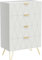 GOOBUY Cassettiera Bianca con 4 Cassetti, Como Camera da Letto in Legno, Mobile per Soggiorno, Maniglie e Gambe Dorate, 34P x 60l x 91H cm, Bianco