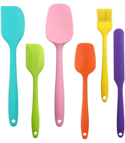 Lychico Silicone Set (6 Piece), Food Grade Rubber Spatulas for Baking, Cooking, and Mixing High Heat Resistant Non Stick Dishwasher Safe BPA-Free, Colorful