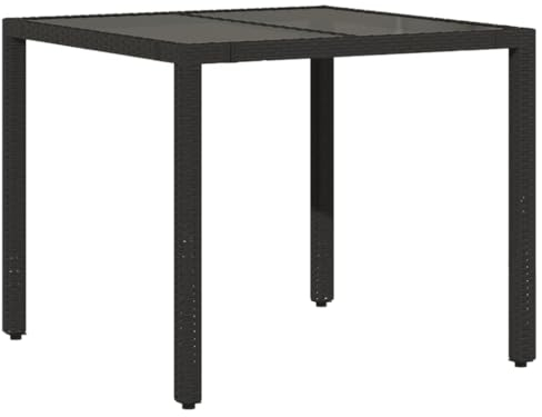 vidaXL Table de Jardin Dessus en Verre Noir 90x90x75 cm Résine tressée