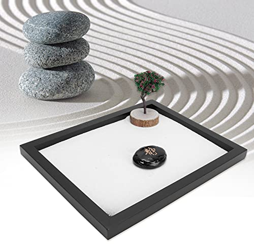 Dekaim Kit da giardino di sabbia mini kit da giardino zen, vassoio di sabbia giapponese, decorazione da tavolo, giardino zen, decorazione per la casa e l'ufficio, 20,3 x 12,7 x 1,3 cm