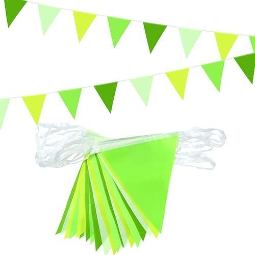 52pcs Bunting Banner, 20m Green Pennant Reusable Banners for Indoor Outdoor Birthday Baby Shower Wedding Party Garden Home Decorations