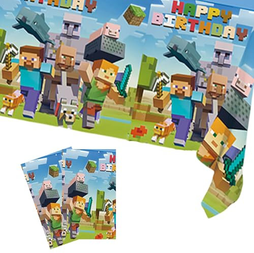 COSORO 2pcs Boys Mc Table Cloth Party,100 * 150cm Mc Birthday Party Decorations Tablecloth Plastic Tablecover Party Tablecloths for Kids Boys Miner Gaming Theme Birthday Party Supplies