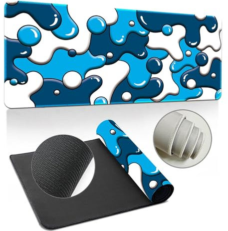 Hixingo Tapis de Souris XXL Gamer - 3D Bulles Multicolores, Bords Cousus, Base Antidérapante pour Gaming (900x400x3mm, Bleu)