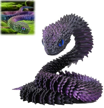 Hislaves 3D Gedruckte Tiere Set – Flexible 3D Gedruckte Schlangen Spielzeug, Artikulierbare Fidget Toys, 3D Gedruckte Dekorationen für Büro und Zuhause (Schwarz & Lila 60 cm)
