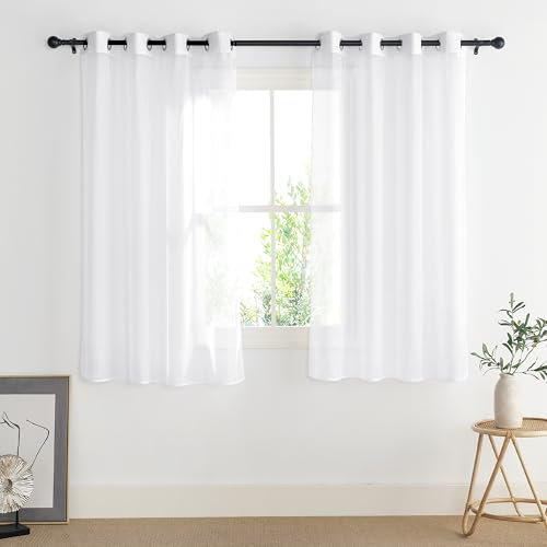 PONY DANCE Semi Transparent Window Net Curtains 63 Inch drop, Privacy Protected Sheer Curtains for Living Room/Patio Door White Voile Panels Eyelet Top, set of 2, 54 x 63 inches