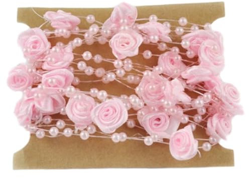 Whakano 2 Stück Rose Perlenband 5m Perlengirlande,Perlenkette Deko,Dekoband Perlen Schnur Perlendraht für DIY Kunsthandwerk,Weihnachten Partydeko Geburtstag Hochzeit Taufe,Brautstrauß Dekoration,Rosa