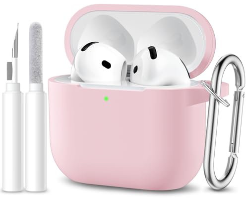 Maledan Hülle Kompatibel mit AirPods 4 Hülle Case 2024, Weich Silikon Ganzkörper-Schutzhülle für Apple AirPods 4 Generation Hülle mit Reinigungskit & Schlüsselanhänger [LED Sichtbar], Rosa
