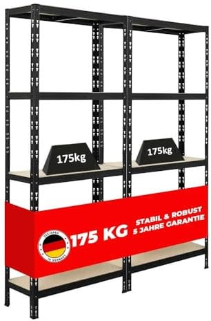 PROREGAL Mega Deal 2X Schwerlastregal Apollo HxBxT 180x75x30 cm Fachlast 175kg Schwarz Kellerregal, Steckregal, Garagenregal, Lagerregal