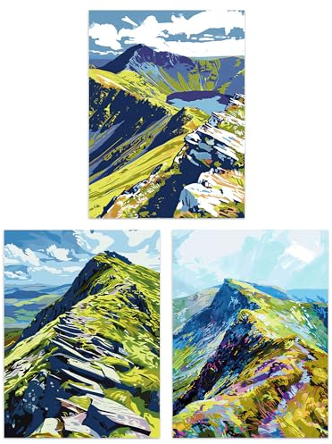 Artery8 Set of 3 Lake District Helvellyn Mountain Range Living Room A4 Size Wall Art Prints Pack