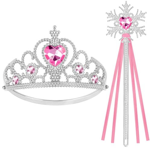 HOTUT Prinzessin Tiara Krone und Zauberstab, Princess Dress Up Zubehör, Tiara Kinder und Zauberstab Set, Prinzessin Kleid Zubehör für Weihnachtsdekoration, Cosplay, Themenpartys - Rosa