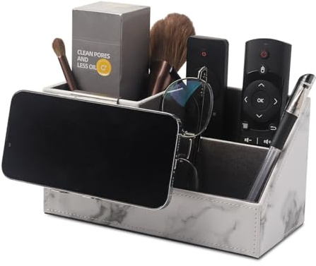 Schreibtisch Organizer, PU Leder Stiftehalter Schreibtisch, Büroorganizer mit 3 Speicherabteil, Multifunktionaler Stifte Organizer, Büro Organizer Bürobedarf für Büro Zuhause Schule,Marmor Weiß