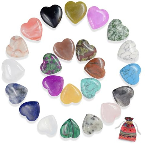 UICCVOKK 24 Stück Herzsteine, Herz Edelsteine, Herz Aus Stein Edelsteine Kristalle Heilsteines, Heilung Kristall Edelsteines für Muttertagsgeschenk, für Meditation, Chakra, Reiki, Energieausgleich