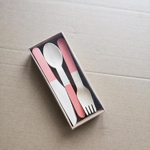 Lot de 24 couverts jetables biodégradables en bouleau Rose