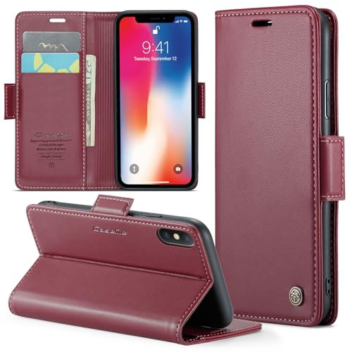 Phernykas Handyhülle für iPhone X & iPhone XS Hülle Leder,Magnetische Klapphülle mit kartenfach und Standfunktion Smartphone Schutzhülle Lederhülle iPhone X & iPhone XS Flip Book Case (Rot)