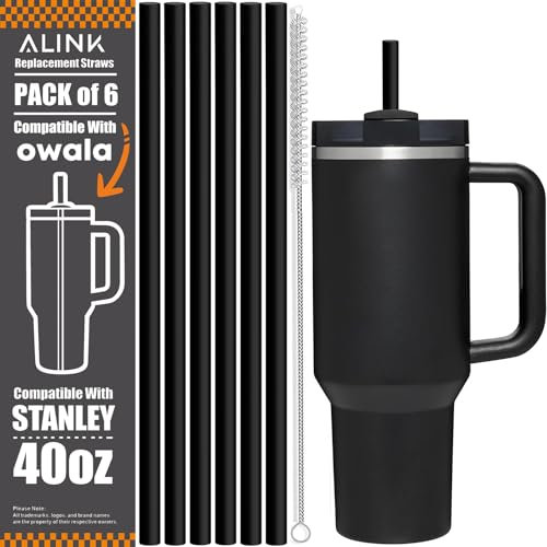 ALINK Lot de 6 pailles réutilisables, en plastique, compatibles avec les gobelets Stanley Adventure Travel de 100 ml, noires