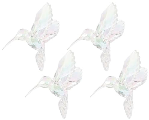 HANABASS 4 adornos acrílicos de pájaro, decoración de pájaro iridiscente transparente, decoración colgante para el hogar, dormitorio, sala de estar, fiesta, árbol de Navidad, decoración de mesa