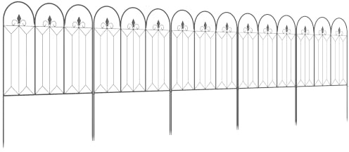 Outsunny Set Recinzioni da Giardino 5 Pannelli con Paletti 305x79.5 cm | Recinzione Decorativa Esterna in Metallo, per Giardino, Cortile, Prato e Aiuola, Nero