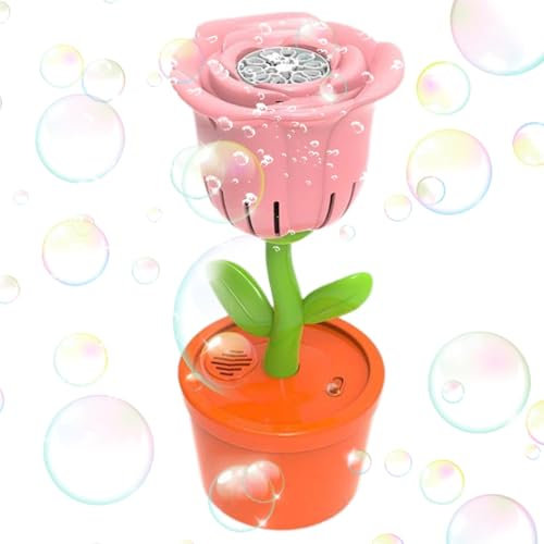 Bubble Machine für Kinder, Bubble Machine Batterie betrieben, Rose Blumenblasenmaschine Automatisch mit Farbwechsel LED -Leuchten, Leckof tragbarer Sommer Elektrische süße Outdoor -Spielzeug