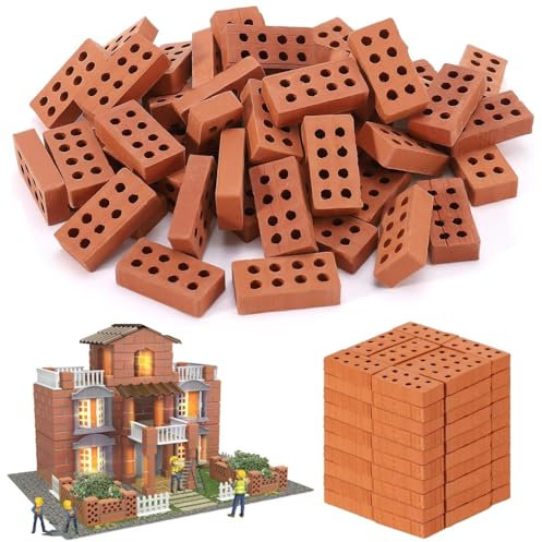 100 Stück Teifoc Steinbaukästen, Ziegelsteine zum Mauern Kinder, Modellbau Steine, Mini Simulation Ziegel, Ziegelsteine Mini Kleine Ziegel für DIY Bauen Puppenhaus Garten Ornament Haus Spielzeug Deko