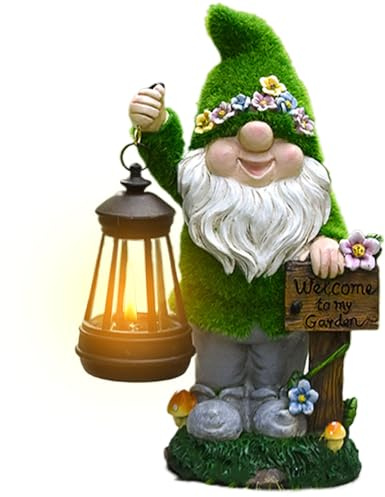 Wusideday Nains de jardin d'extérieur – Jolis nains de cour solaires avec lanterne, lumières extérieures, lumières de chemin paysager pour mariages, anniversaires, anniversaires de mariage