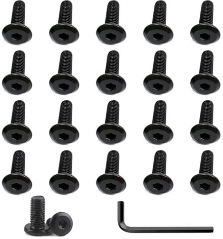 20 Stück M5 Schrauben Schwarz,16mm Edelstahlschrauben Innensechskant Flachkopfschrauben Set,Fahrrad Edelstahl Flachkopf Inbus Schraube,Extra Flach Augenschraube Mit Hex Key für Balkonschrauben