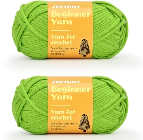 Crochet Yarn for Beginners, Chunky Cotton Yarn for Crochet and Knitting, Thick Amigurumi Yarn with Easy to See Stitches for Beginners Crochet Kit, Crochet Accessories, 2 x 50g/80m, Grass Green