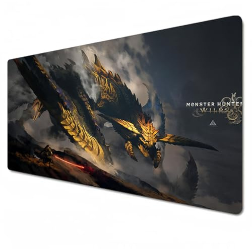 Monster Hunter Wilds Tapis de Souris XXL Multifonction Gaming Anime, Tapis de Souris Clavier Gaming imperméable et 3mm Base en Caoutchouc antidérapant Surface Texturée (800 x 300 mm)