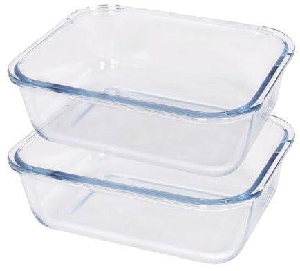 Argon Tableware Rectangular Glass Cake Dishes - 20cm x 15cm - 2x Medium Deep Pie Brownie Cheesecake Bread Sponge Oven Baking Tin Tray Pan | Microwave Safe, Freezer Safe