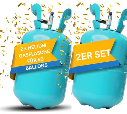 Brogaz 2x Ballongas [für 100 Luftballons]– Helium Balloon Gas für bis zu [100 Luftballons] – Ballongas - 2x Helium Gasflasche inkl. STAHLMANN ® Informationsblatt