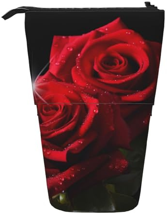 WPUTY Federmäppchen mit rotem Wassermelonen-Motiv, Teleskop-Stiftehalter für Kosmetik, Make-up, Bürotasche, Rote Rosen, Einheitsgröße, Schulranzen
