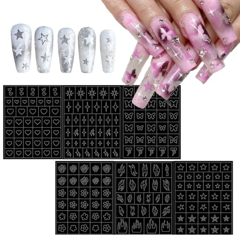 ZORVYN 6PCS Francese Adesivi Unghie Nails Art, Fogli French Adesivi Per Manicure, Stickers Unghie Autoadesivi, Accessori Unghie, Stencil per Manicure Francese（Stile del modello）