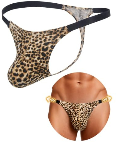 comeondear String Homme Sexy Chic Leopard/Dentelle Jockstrap Grande Taille | Transparent Mini Slip Ficelle Taille Basse sous-Vêtements Tanga sans Couture Stretch Confortable G-String Camouflage Thong