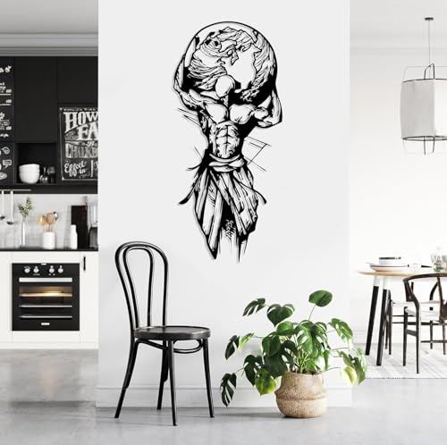 Generisch Metall Wanddekoration Atlas Mann Motiv – 70×45 cm Wandbild Figur mit Weltkugel – Handgefertigte Metal Wall Art für Wohnzimmer, Schlafzimmer & Außenbereich – Moderne Wandkunst Schwarz