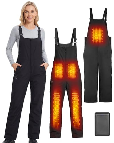Qdreclod Beheizbare Latzhose Damen Skihose Wasserdicht Winddicht Snowboardhose Warme Isolierung Schneelatzoverall Skianzug mit Akku Multi Pockets Arbeitslatzhose Damen mit Verstellbaren Hosenträgern