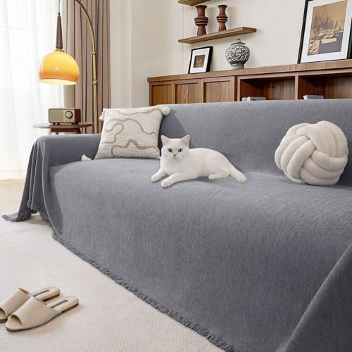 Ystyle Housse De Canapé 1 Place, 180x230 CM, Gris Clair | Protection Canapé en Chenille, Jeté de Canape Chien Chat Four Seasons Universelle,Sofa Cover pour Le Salon Anti-PoussièRe