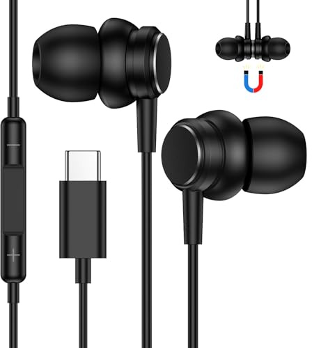 USB C Headphones for Samsung Galaxy S26 Ultra S25 S24 S23 S22 A17 A16 A15 A56 A55, iPhone 17 16 15 Pro Max iPad, Magnetic In-Ear Headphones USB C Headset with Microphone Earphones for Google Pixel