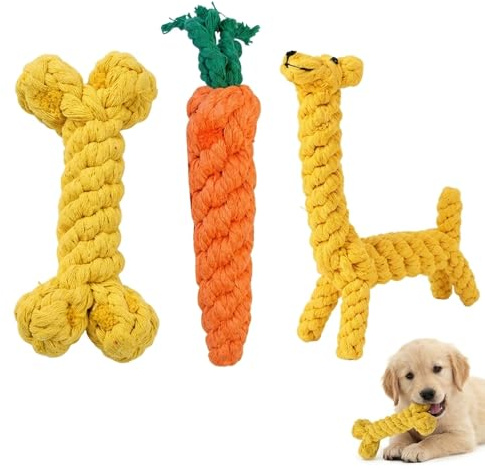 dienjason 3Pcs Puppy Tool, Puppy Chew Tool, Puppy Teething Ornament, Variety Set for Small Dog Play, Carrot, Rope Bone, Giraffe Design