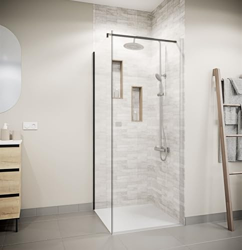Paroi de retour 80x180 cm pour Porte de Douche - Verre Trempe 5mm - Finition Noire - DARK ELEMENTARY