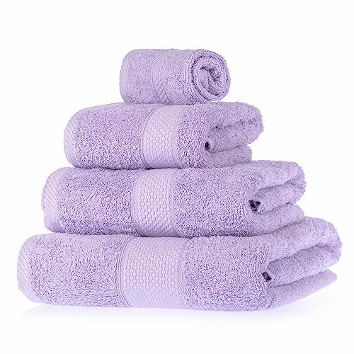 HOMESCAPES Lilac Turkish Cotton 4 Piece Towel Set Soft & Absorbent 500 GSM Heavyweight Face Cloth, Hand Towel, Bath Towel & Bath Sheet Towel Bale