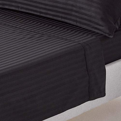 HOMESCAPES Damast Bettlaken ohne Gummizug schwarz 240x275 cm, Baumwoll-Betttuch Satin-Streifen, Haustuch ägyptische Baumwolle