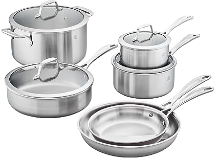 ZWILLING Spirit 3-lagiges 10-teiliges Edelstahl-Topf- und Pfannen-Set, Dutch Oven, Bratpfanne, Silber